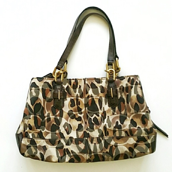 LIKE NEW COACH Brown & Gold Ocelot Print Satchel - Picture 2 of 9